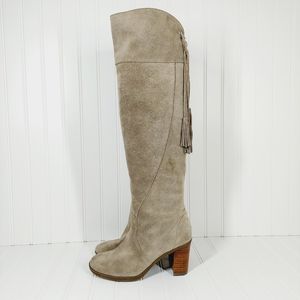 Dr. Scholl's Lydia Suede Block Heel Lace Back & Fringe Over the Knee Boots A431